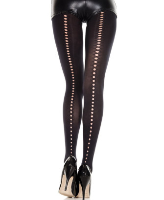 Collant nylon noir opaque avec ligne ajourée petits trous 